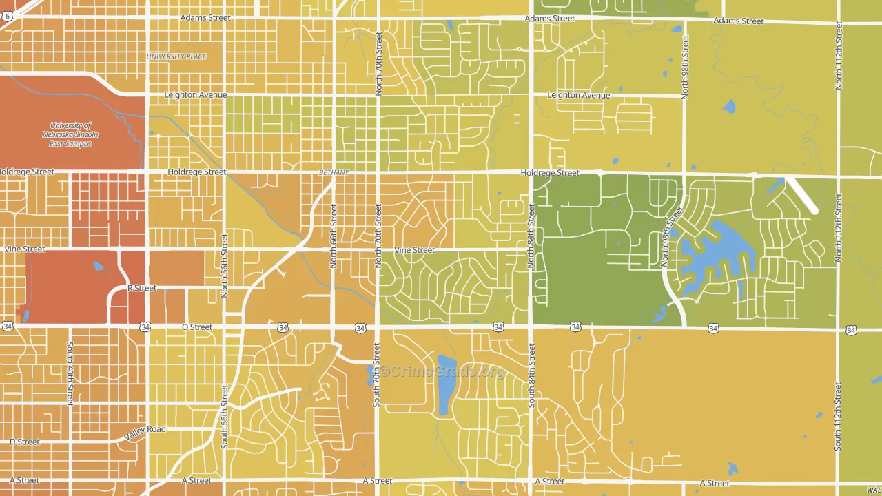 Meadowlane, Lincoln, NE Map of Vehicle Theft Rates