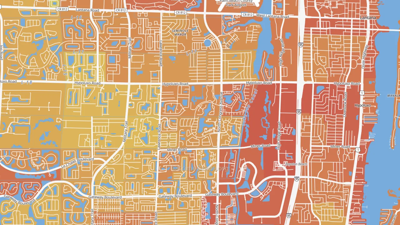 Meadows, Boynton Beach, FL Map of Vehicle Theft Rates