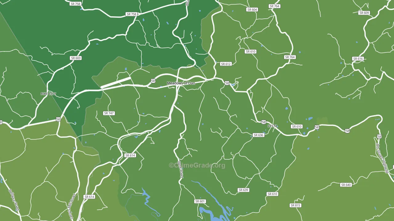 Meadows Of Dan, VA Map of Vehicle Theft Rates