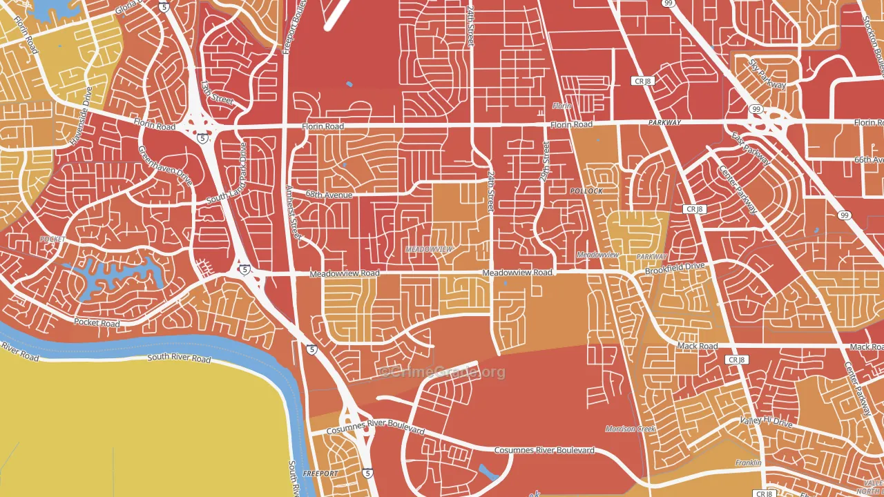 Meadowview, Sacramento, CA Map of Vehicle Theft Rates