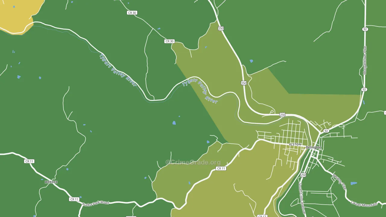 Meadowville, WV Map of Vehicle Theft Rates