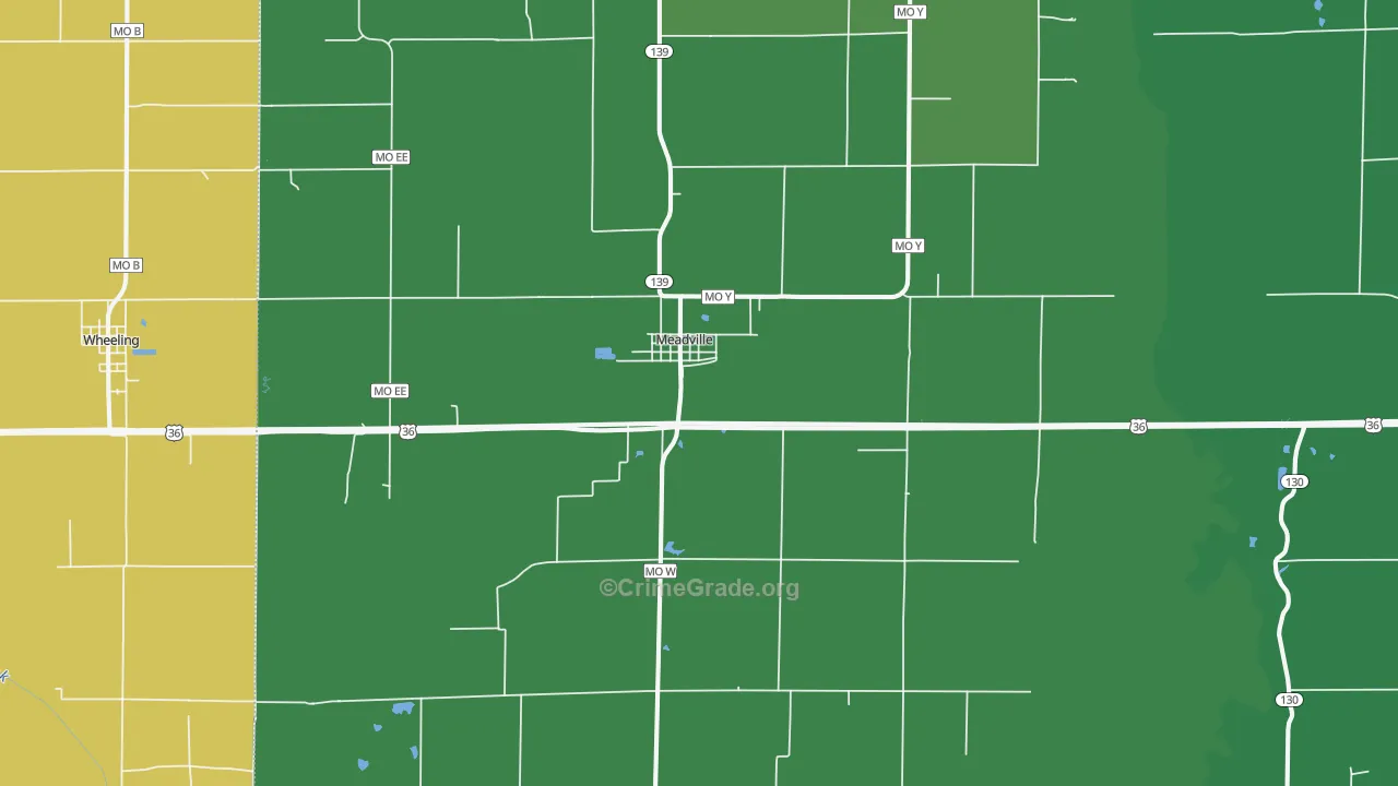 Meadville, MO Map of Vehicle Theft Rates