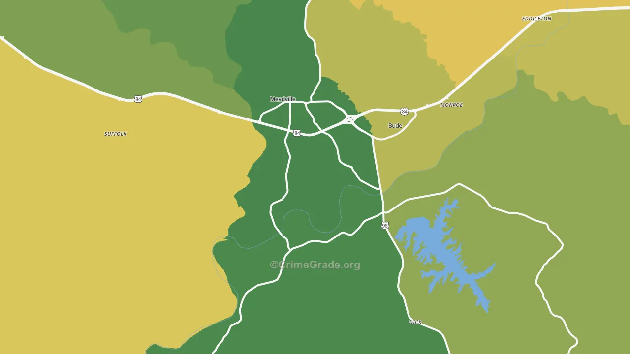 Meadville, MS Map of Vehicle Theft Rates
