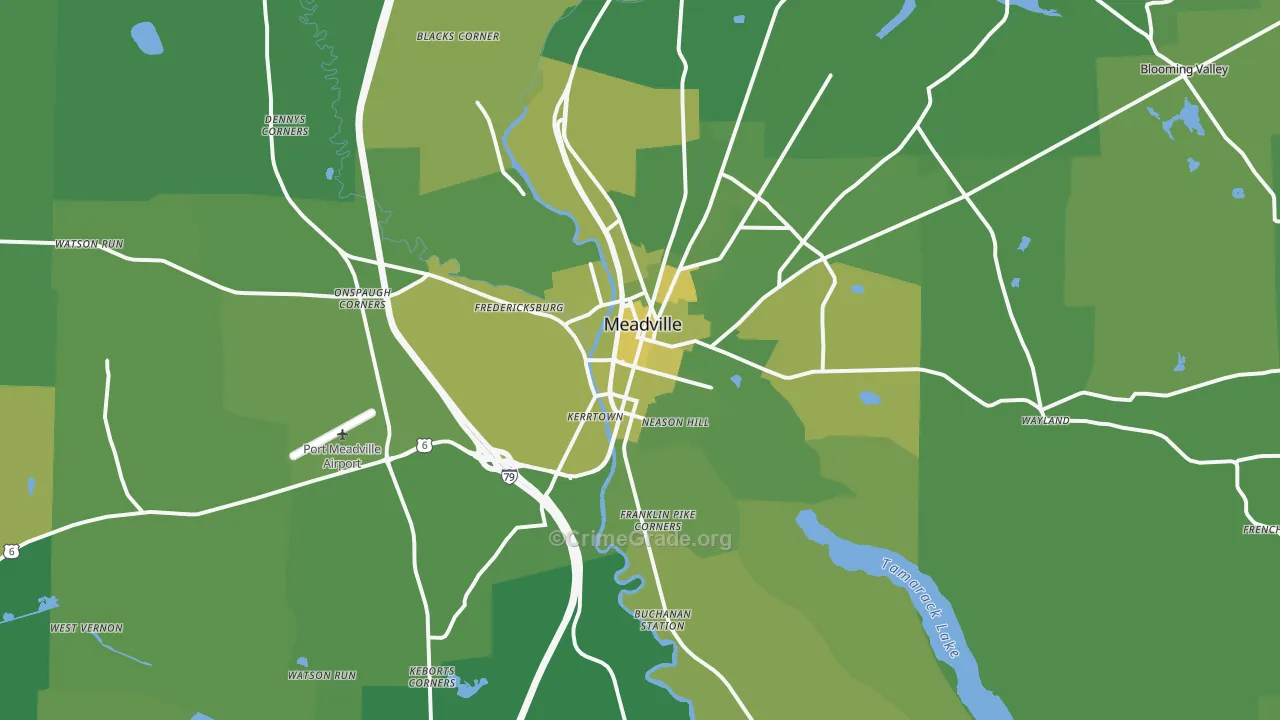 Meadville, PA Map of Vehicle Theft Rates