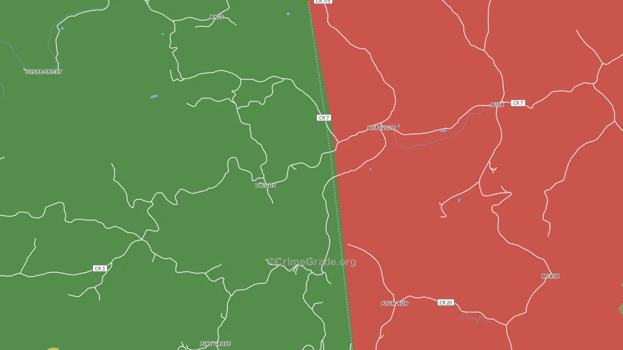 Meadville, WV Map of Vehicle Theft Rates
