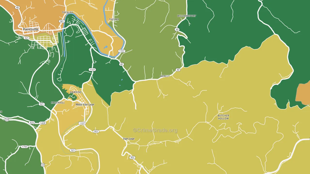 Meally, KY Map of Vehicle Theft Rates