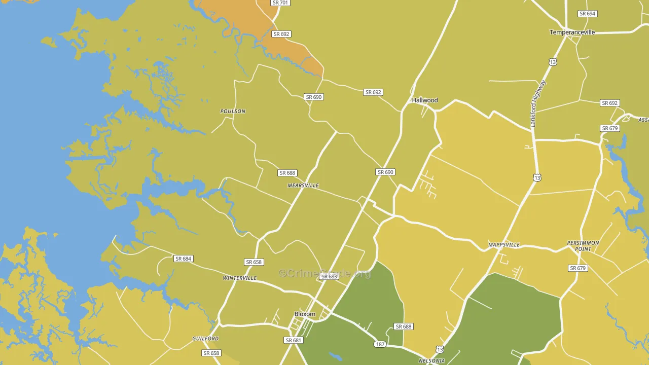 Mears, VA Map of Vehicle Theft Rates