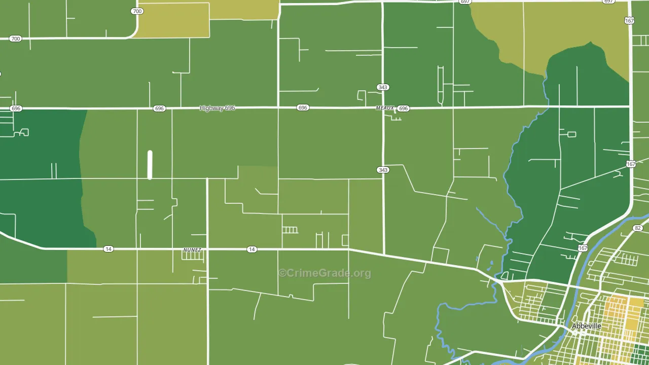 Meaux, LA Map of Vehicle Theft Rates
