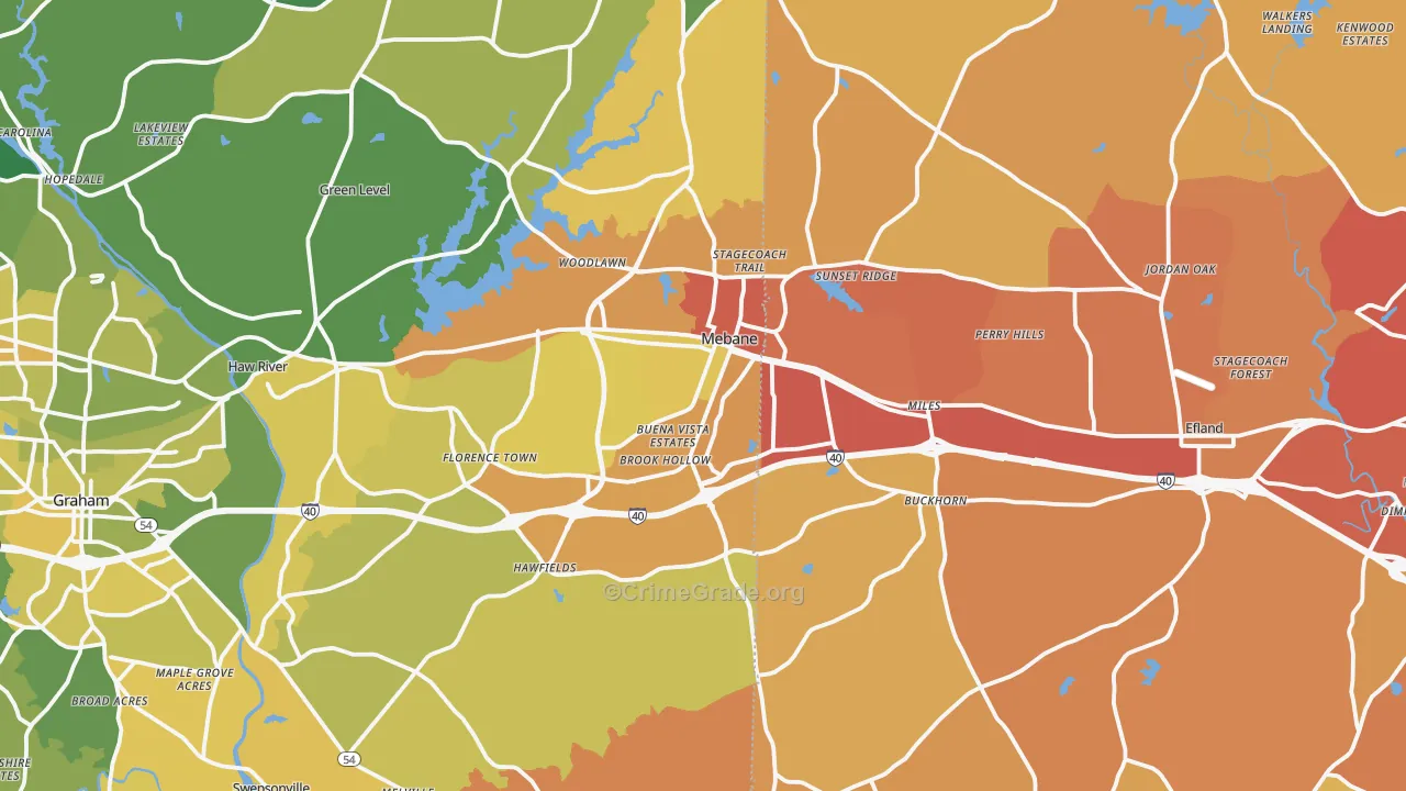 Mebane, NC Map of Vehicle Theft Rates