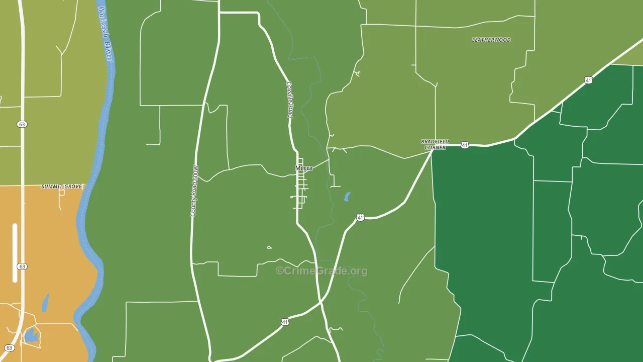 Mecca, IN Map of Vehicle Theft Rates