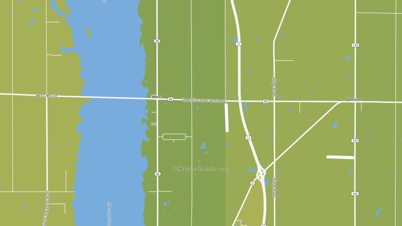 Mecca, OH Map of Vehicle Theft Rates