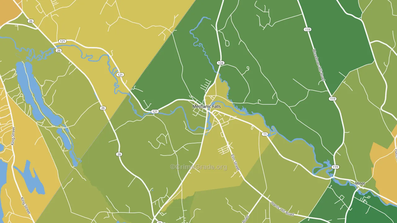 Mechanic Falls, ME Map of Vehicle Theft Rates