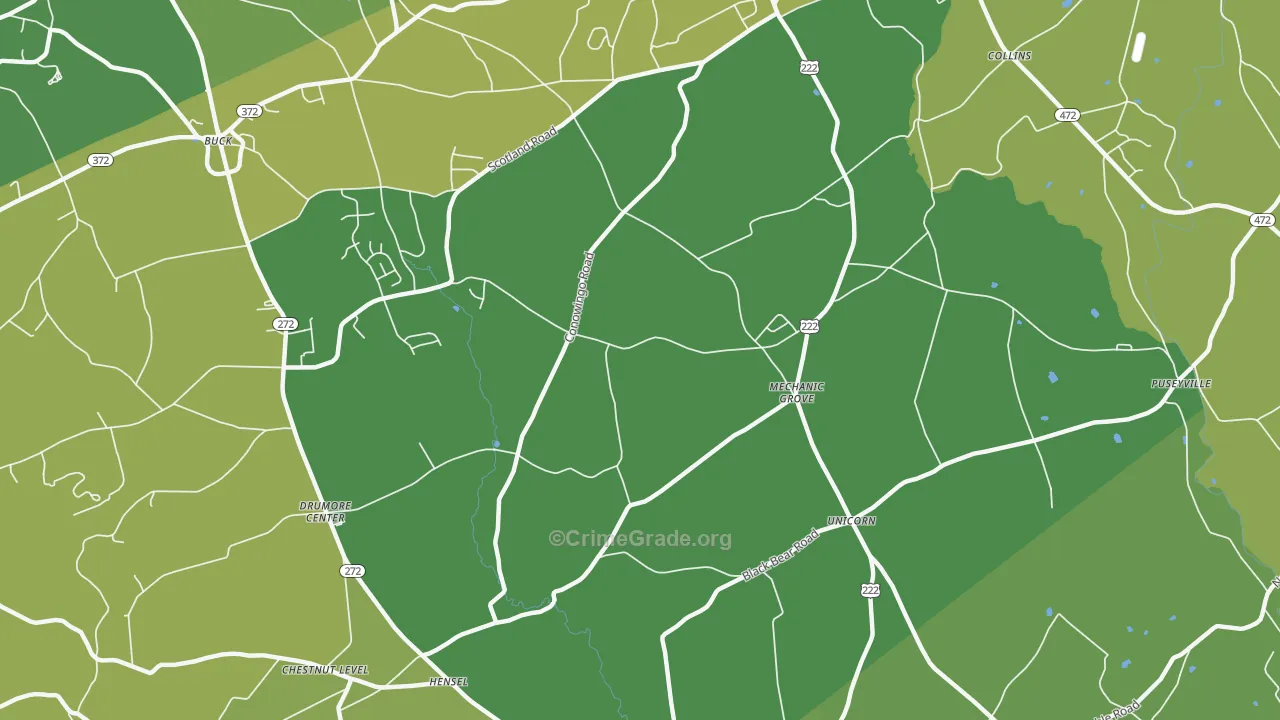 Mechanics Grove, PA Map of Vehicle Theft Rates