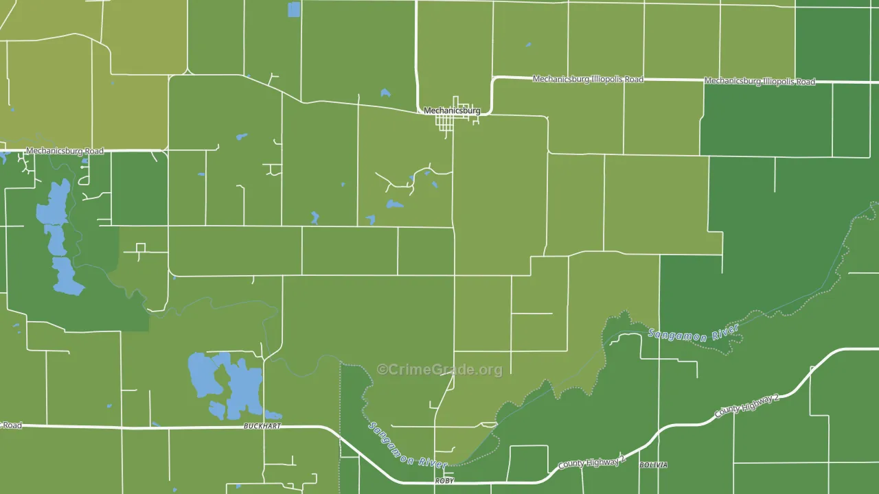 Mechanicsburg, IL Map of Vehicle Theft Rates