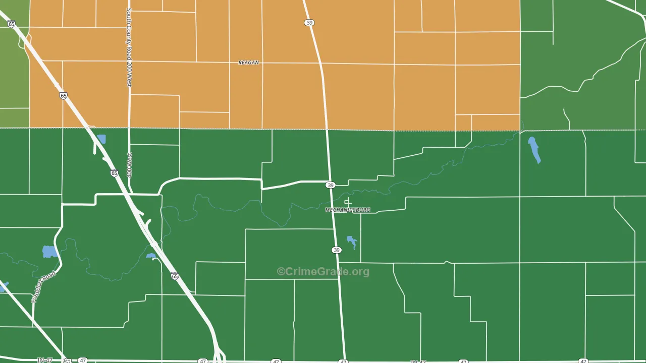 Mechanicsburg, IN Map of Vehicle Theft Rates