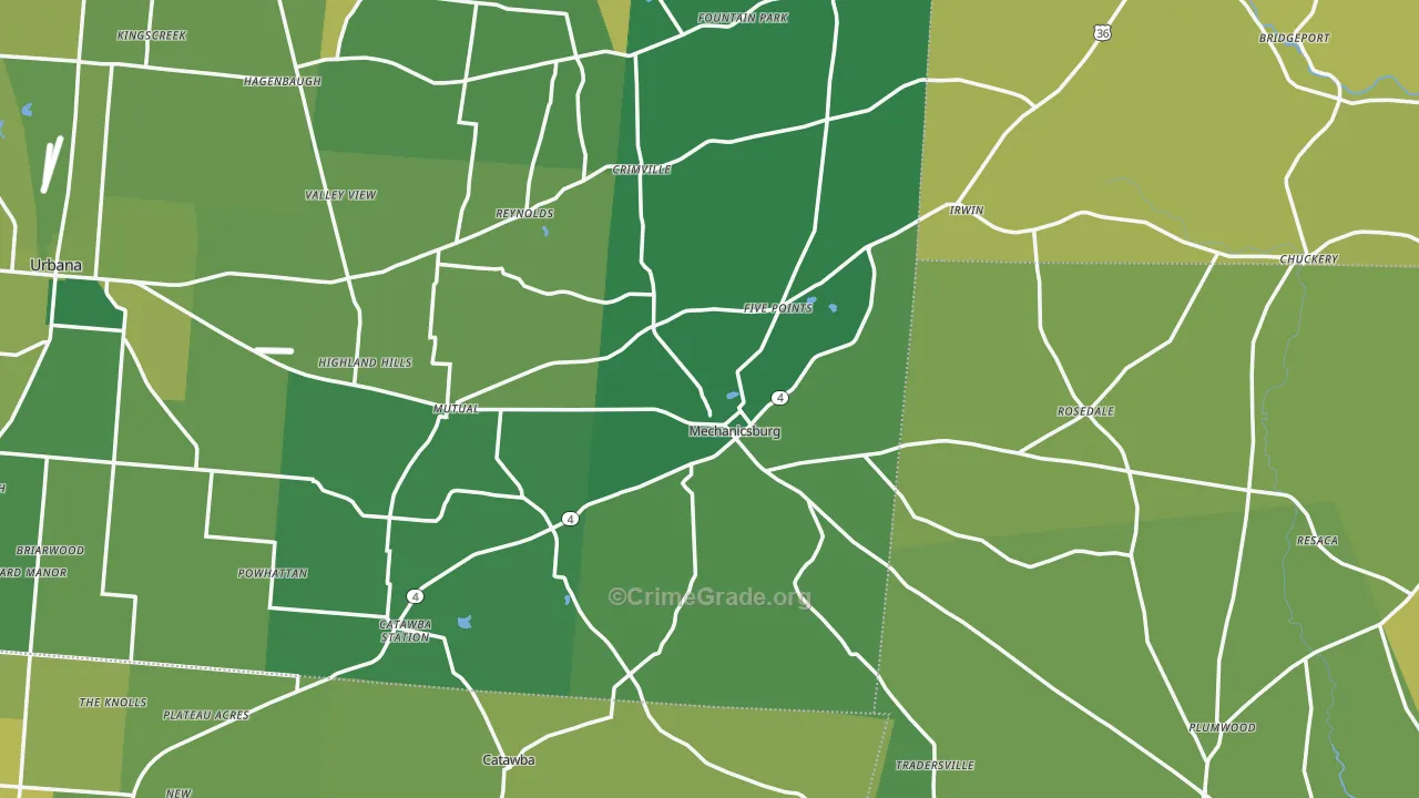 Mechanicsburg, OH Map of Vehicle Theft Rates