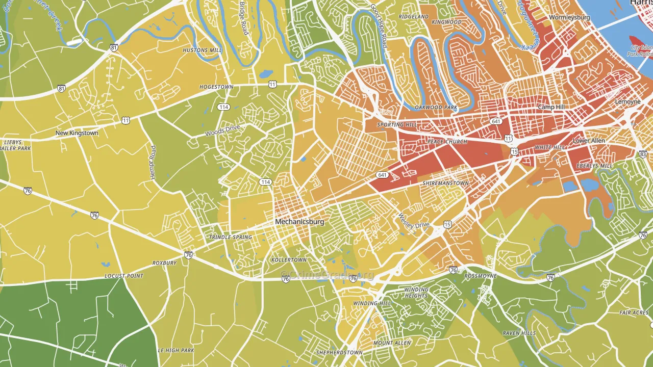 Mechanicsburg, PA Map of Vehicle Theft Rates