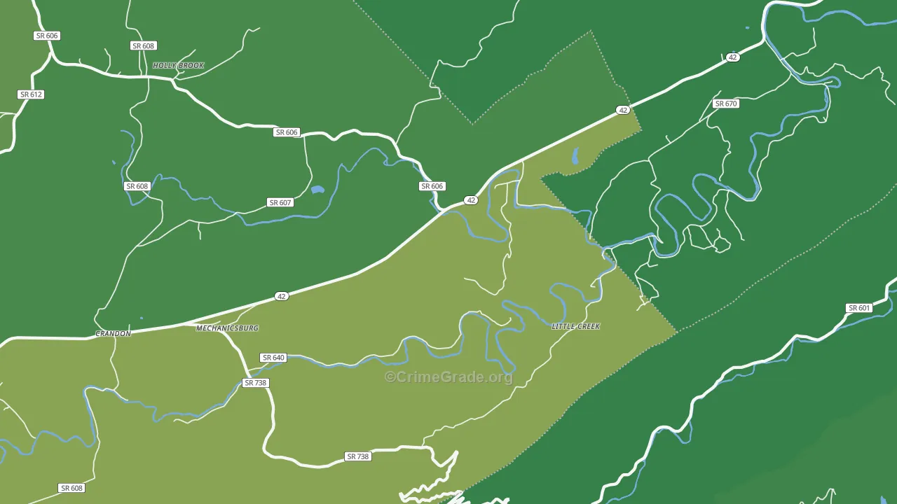 Mechanicsburg, VA Map of Vehicle Theft Rates