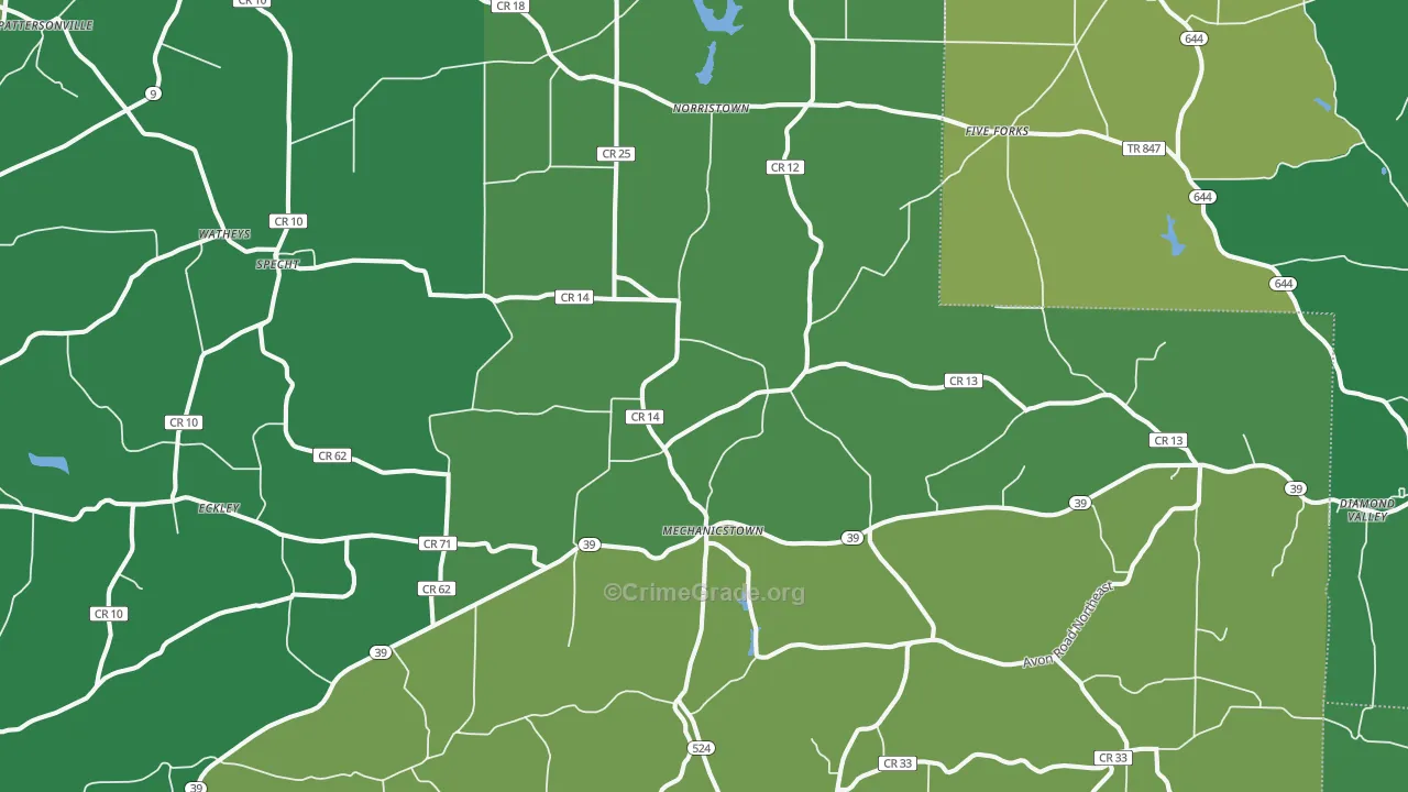 Mechanicstown, OH Map of Vehicle Theft Rates