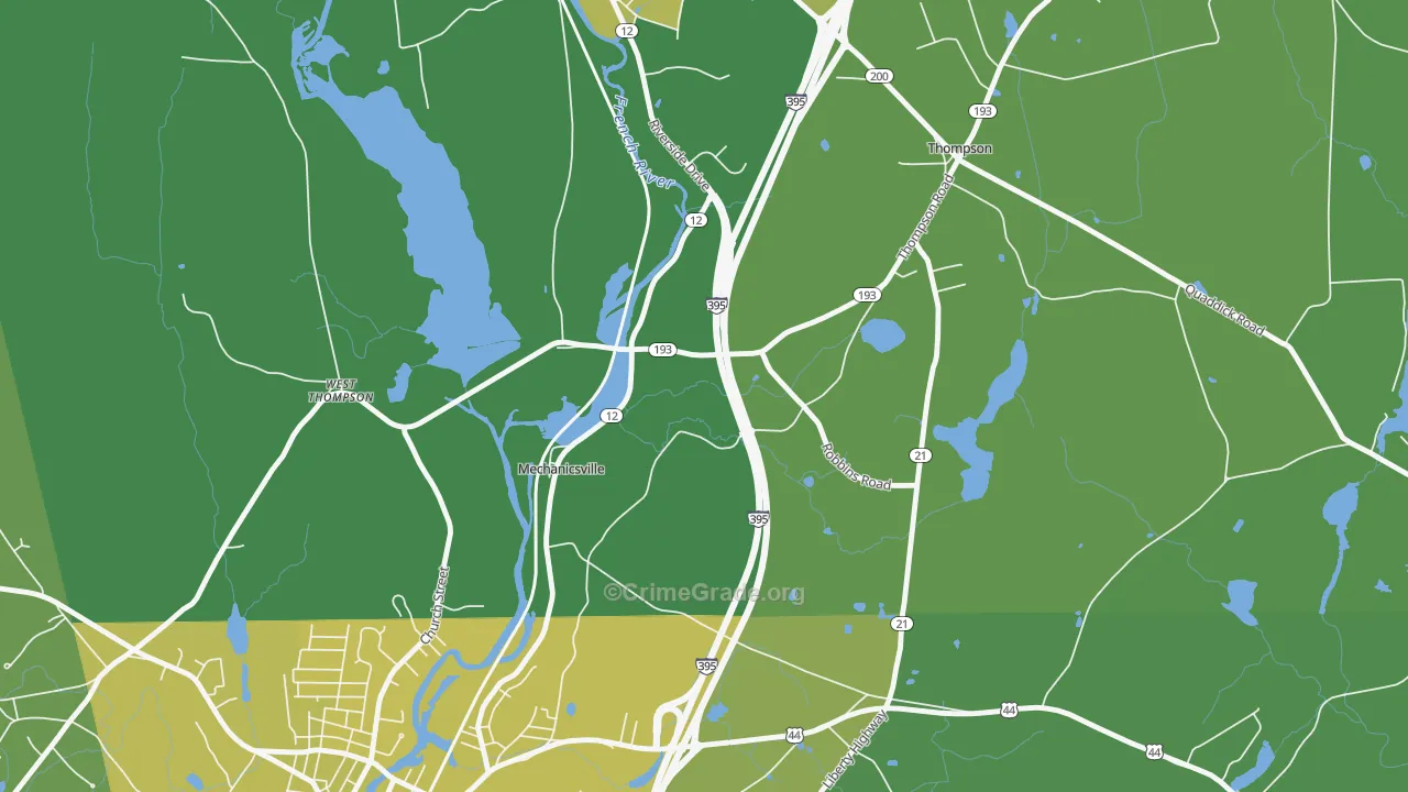 Mechanicsville, CT Map of Vehicle Theft Rates