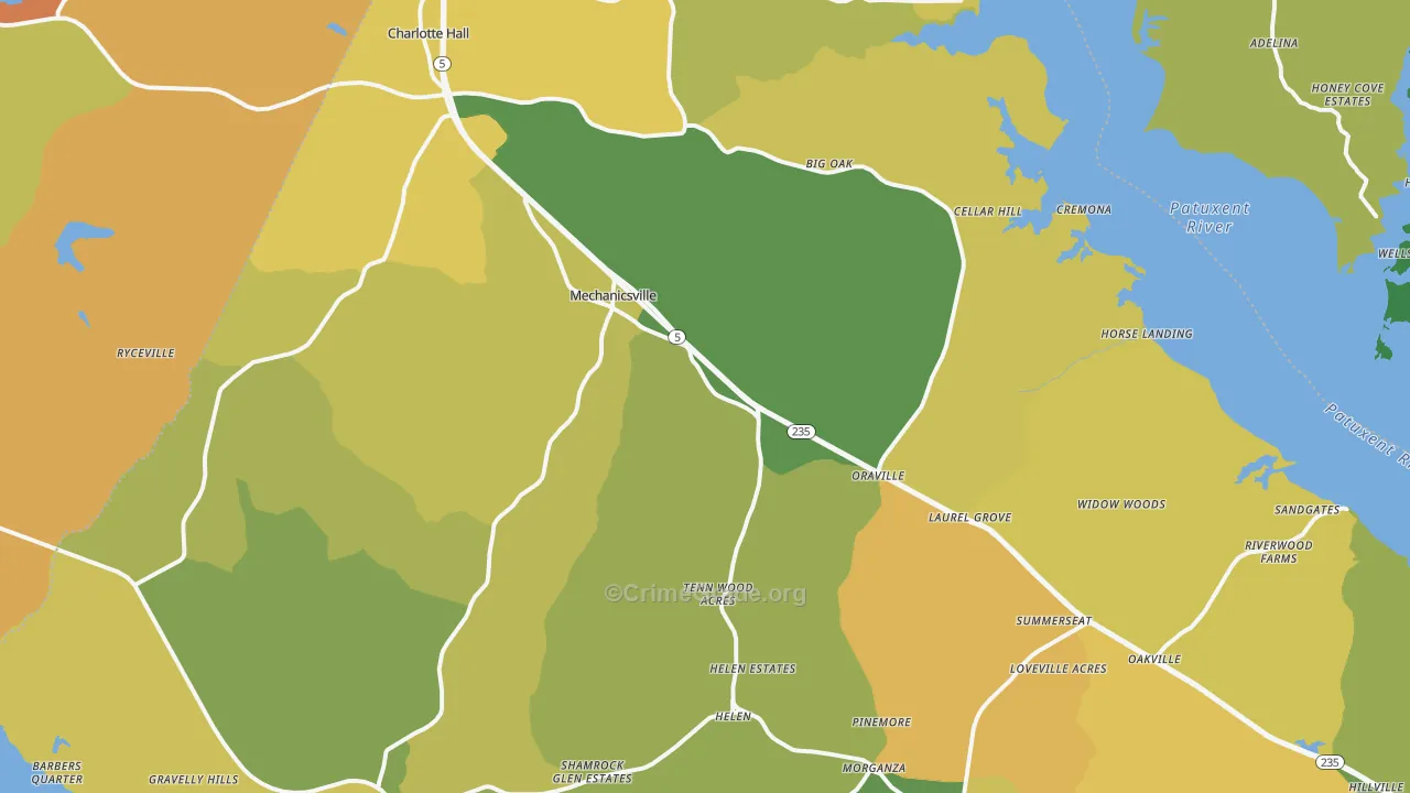 Mechanicsville, MD Map of Vehicle Theft Rates