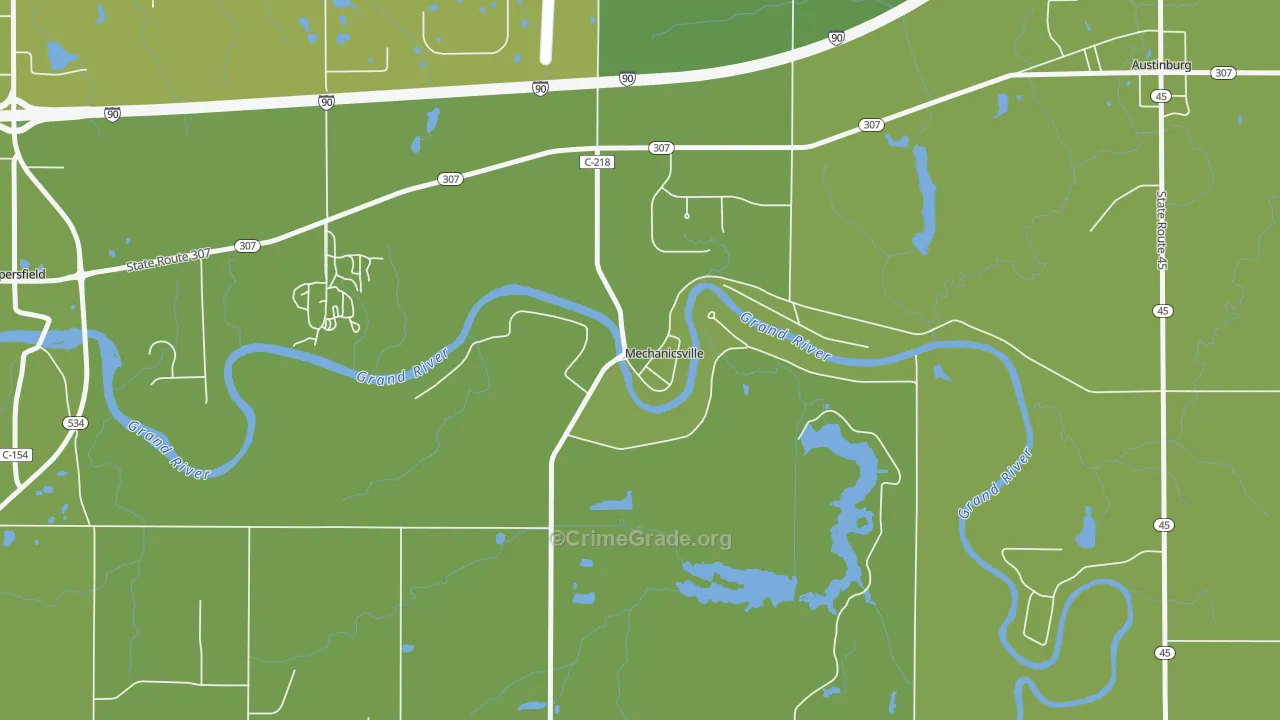 Mechanicsville, OH Map of Vehicle Theft Rates