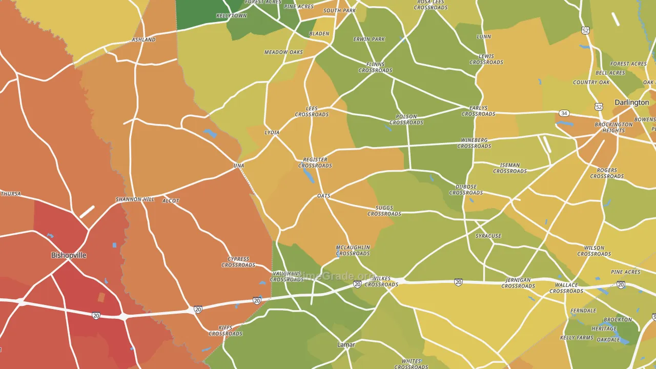 Mechanicsville, SC Map of Vehicle Theft Rates