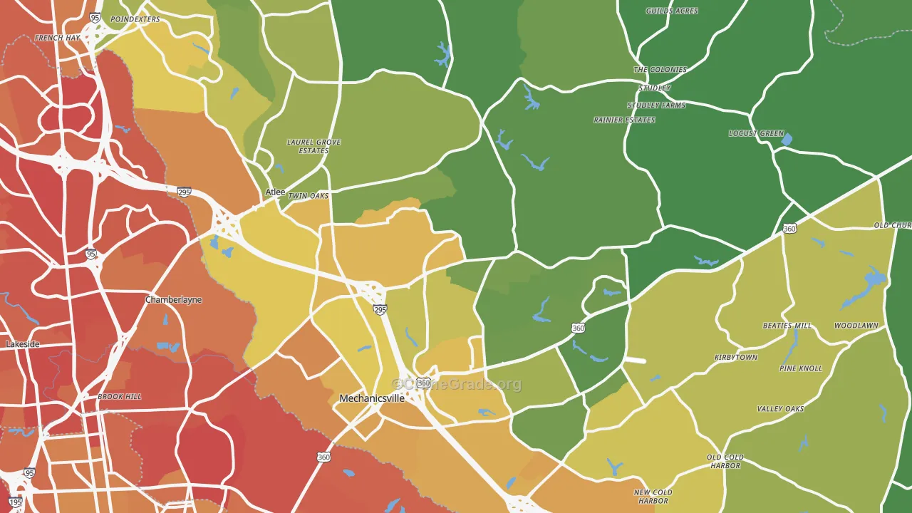 Mechanicsville, VA Map of Vehicle Theft Rates