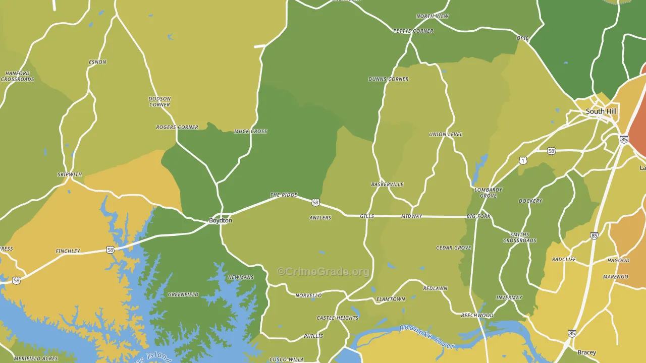 Mecklenburg County, VA Map of Vehicle Theft Rates