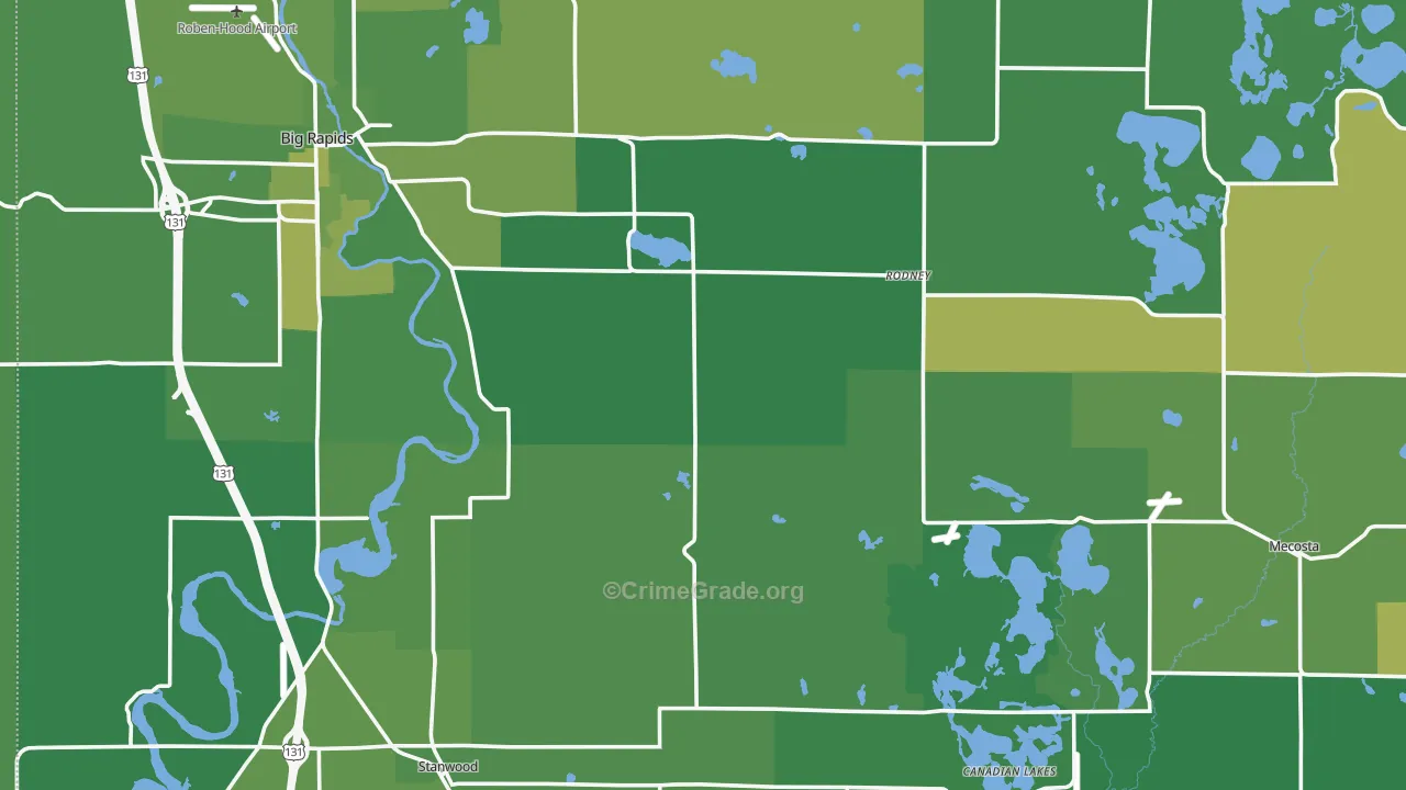 Mecosta County, MI Map of Vehicle Theft Rates