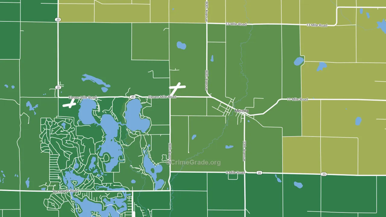 Mecosta, MI Map of Vehicle Theft Rates