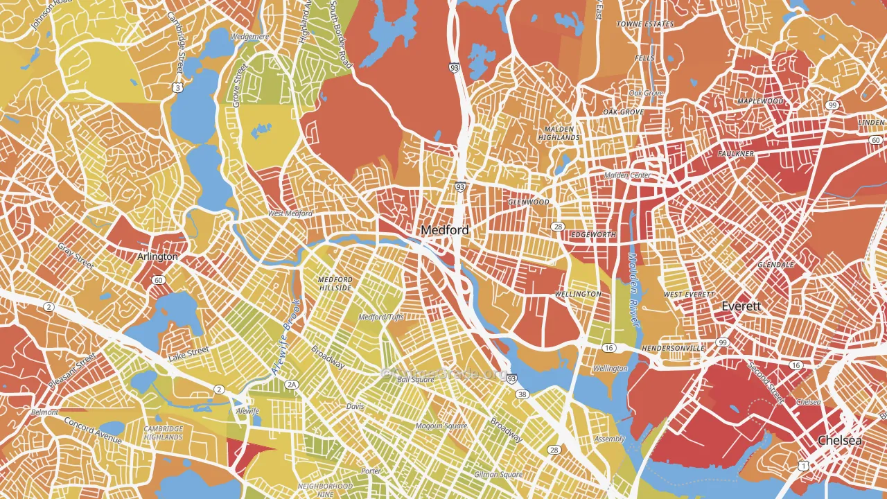 Medford, MA Map of Vehicle Theft Rates