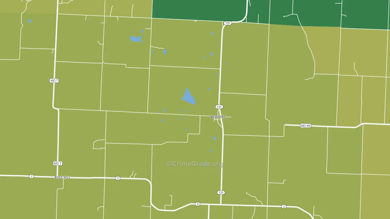 Medford, MO Map of Vehicle Theft Rates