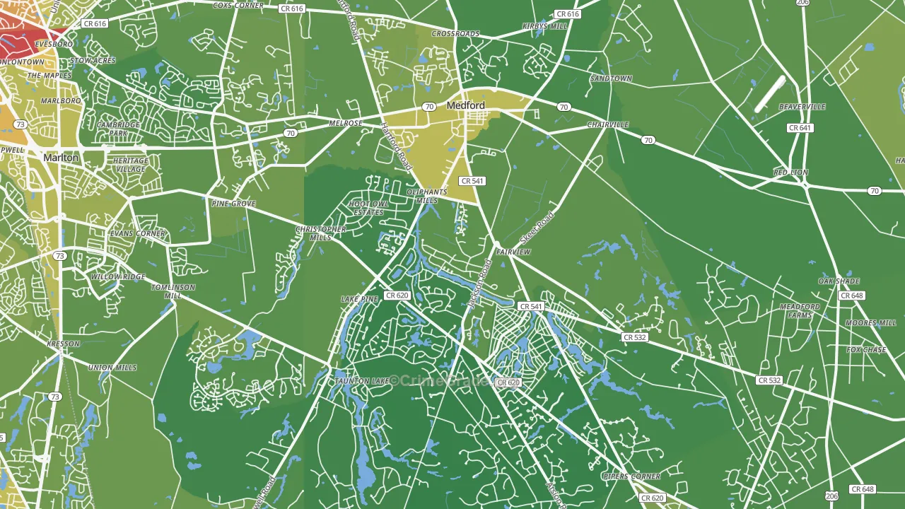 Medford, NJ Map of Vehicle Theft Rates