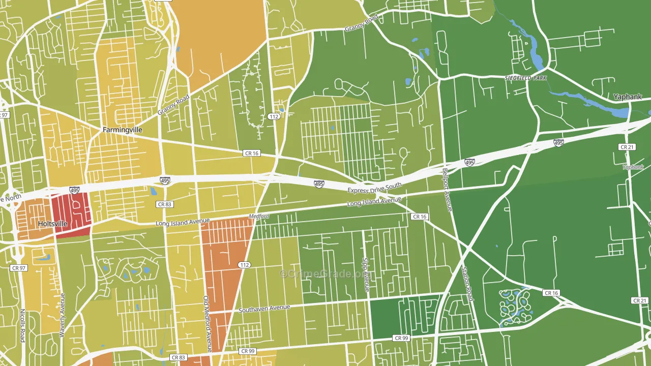 Medford, NY Map of Vehicle Theft Rates