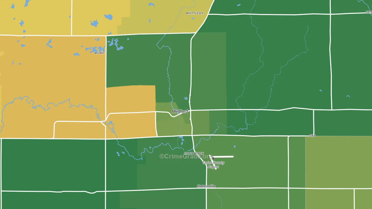Medford, WI Map of Vehicle Theft Rates