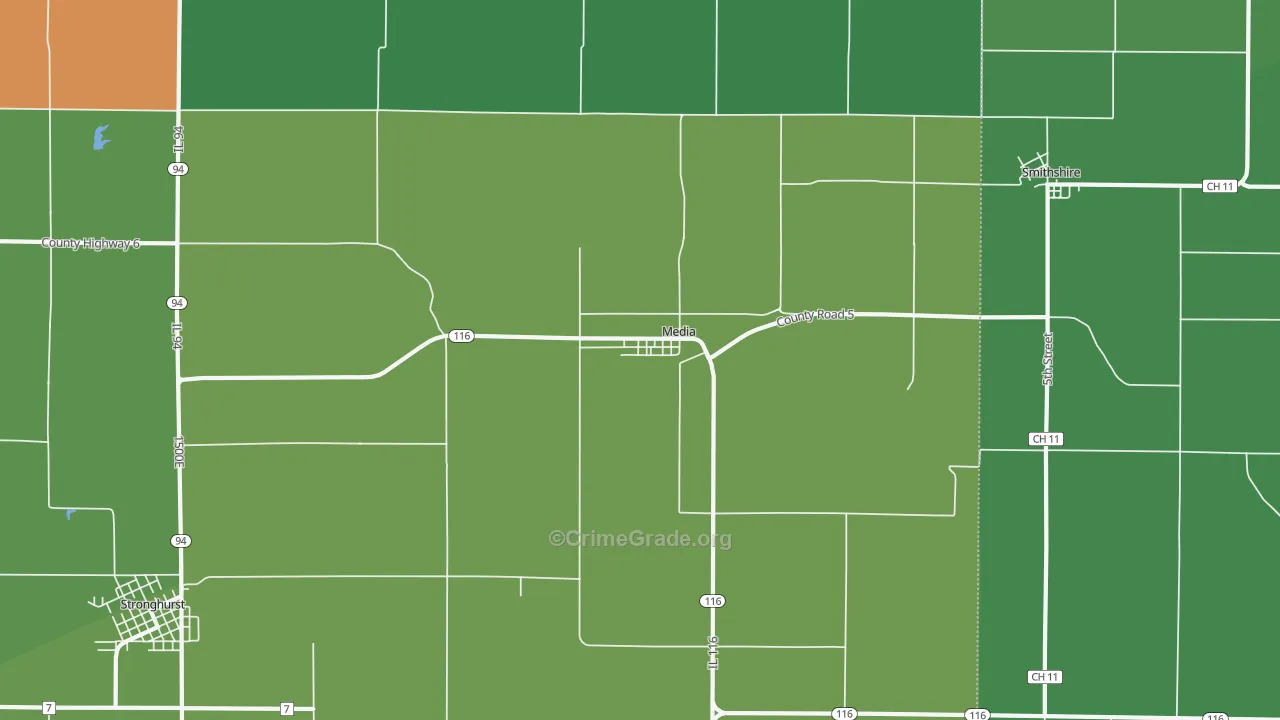 Media, IL Map of Vehicle Theft Rates