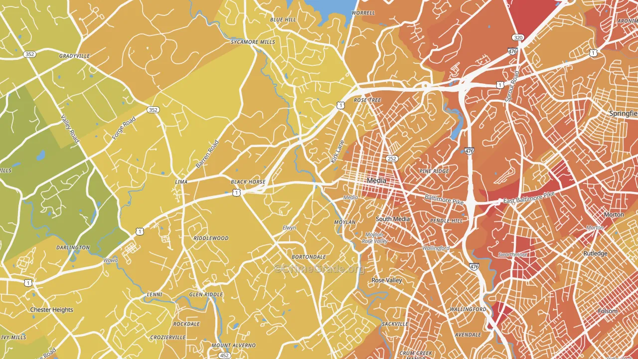 Media, PA Map of Vehicle Theft Rates