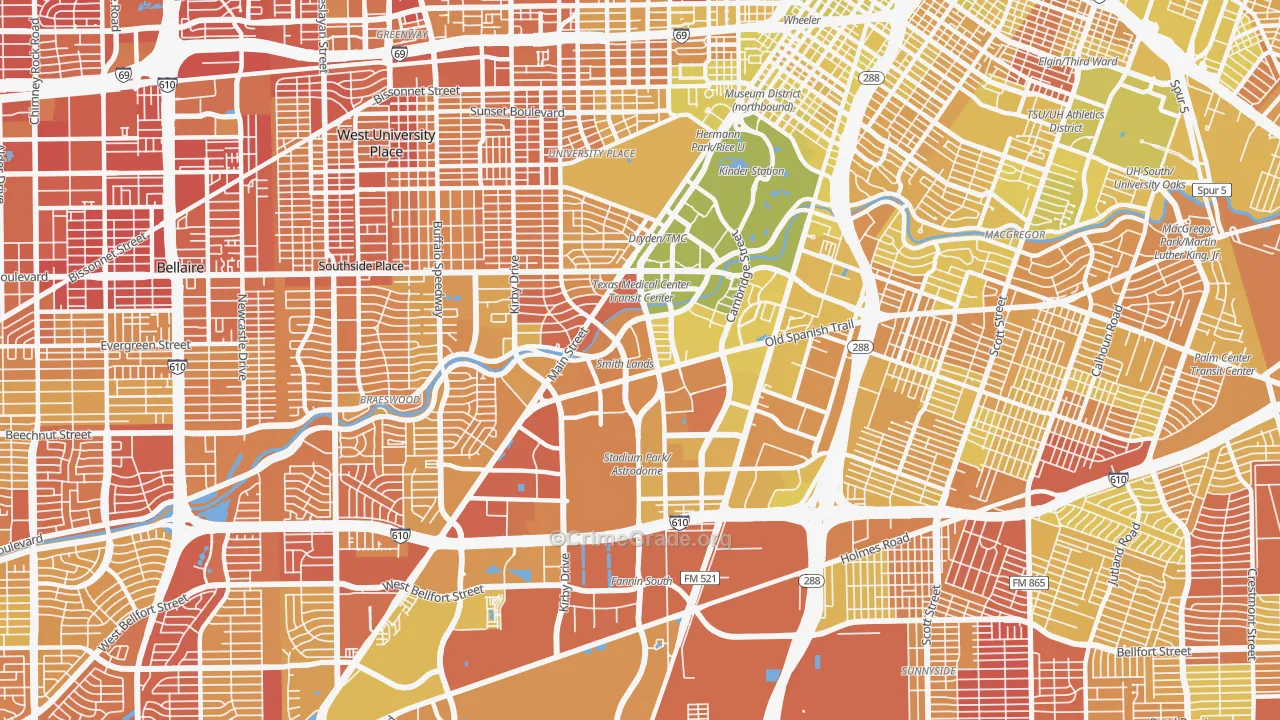Medical, Houston, TX Map of Vehicle Theft Rates
