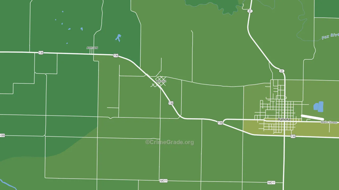 Medill, MO Map of Vehicle Theft Rates