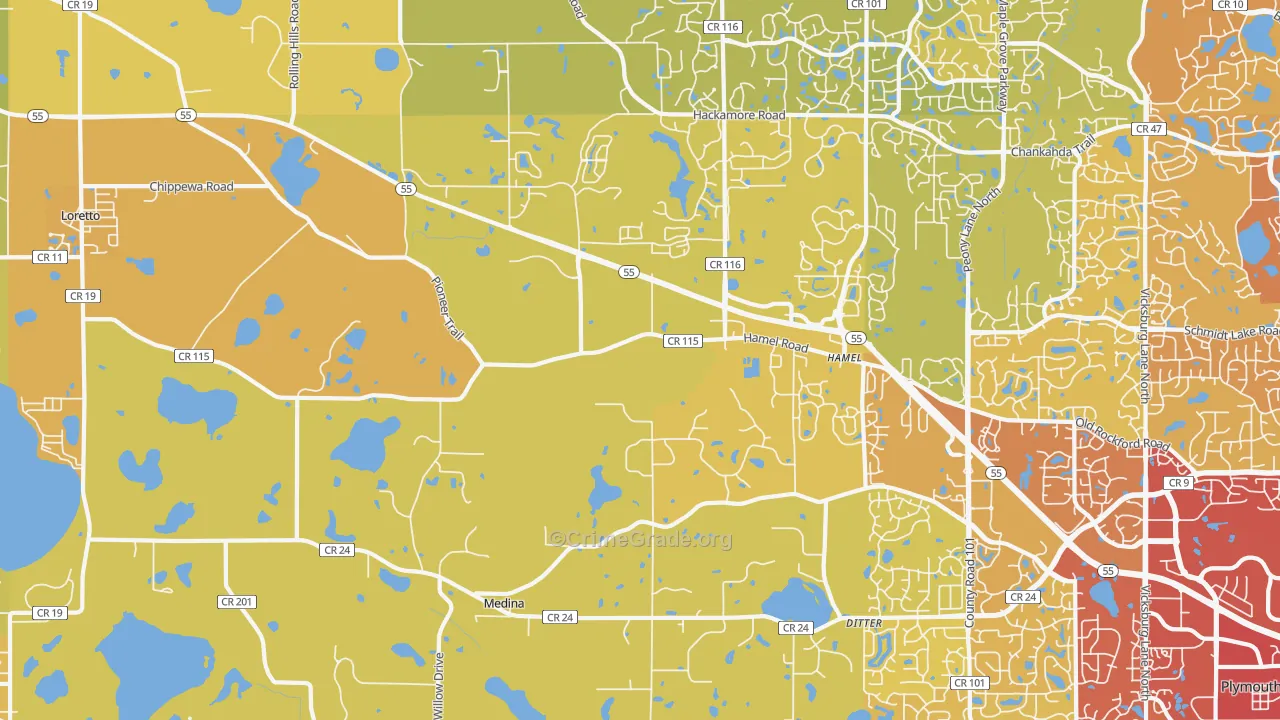 Medina, MN Map of Vehicle Theft Rates