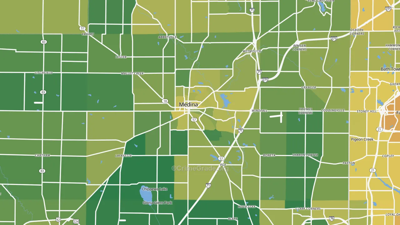 Medina, OH Map of Vehicle Theft Rates