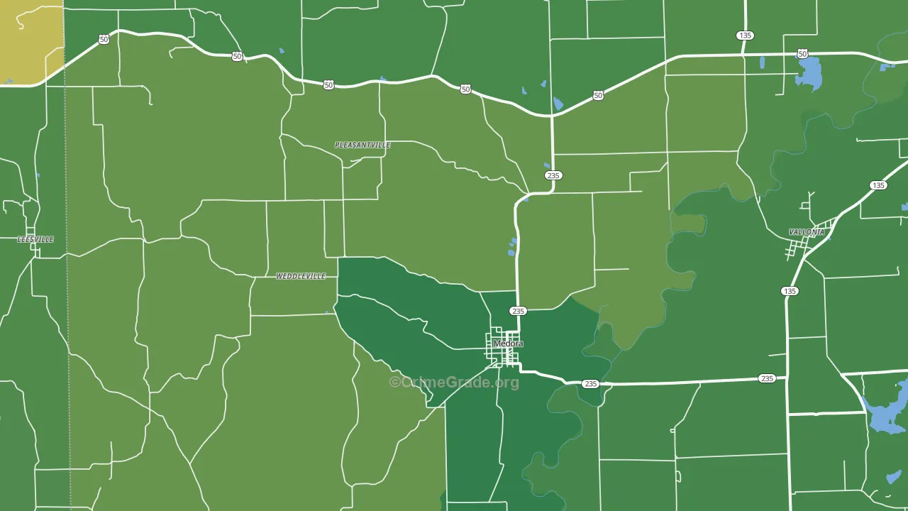 Medora, IN Map of Vehicle Theft Rates