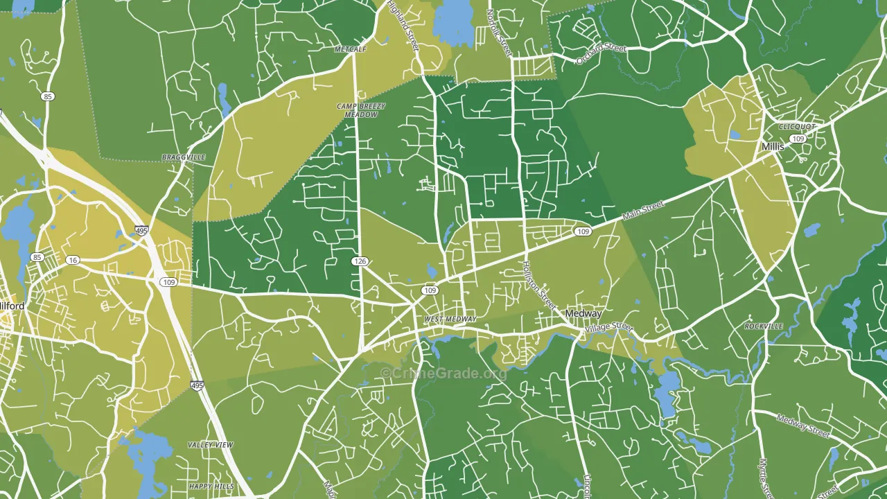 Medway, MA Map of Vehicle Theft Rates