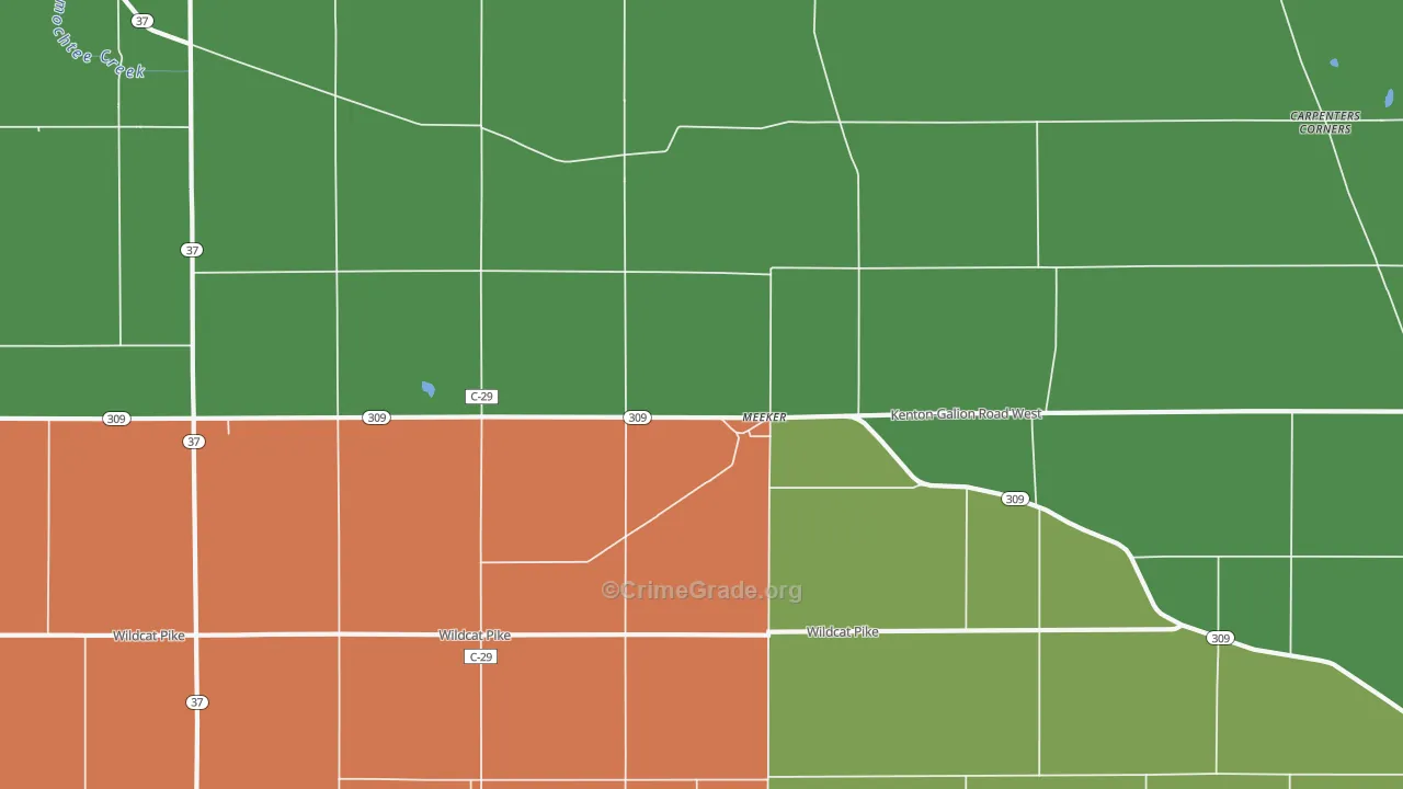 Meeker, OH Map of Vehicle Theft Rates