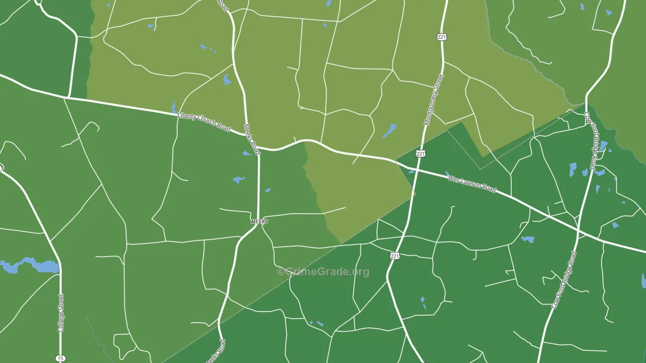 Meeks, GA Map of Vehicle Theft Rates