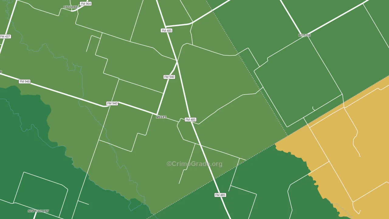 Meeks, TX Map of Vehicle Theft Rates