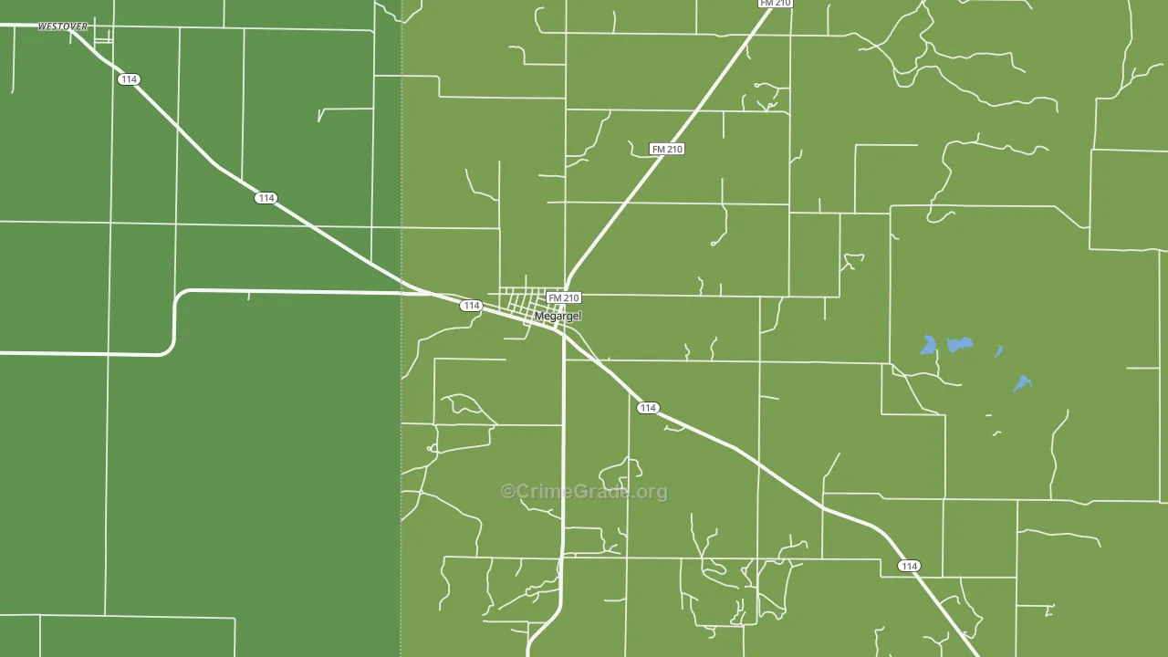 Megargel, TX Map of Vehicle Theft Rates