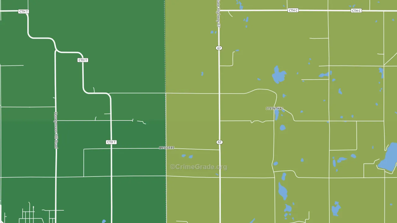 Meggers, WI Map of Vehicle Theft Rates