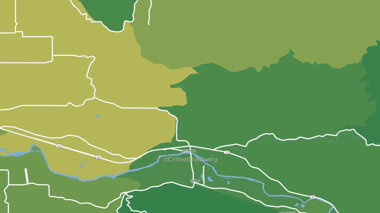 Mehama, OR Map of Vehicle Theft Rates